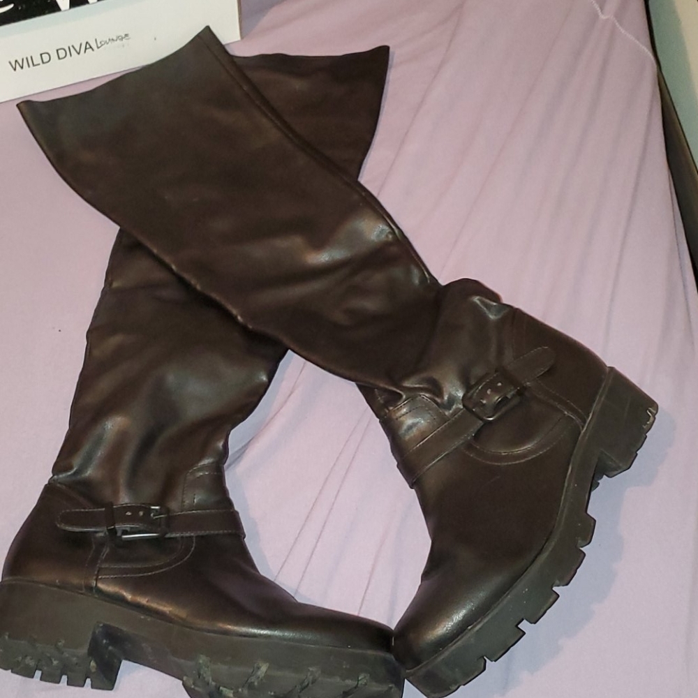 Guess black leather over the knee boots